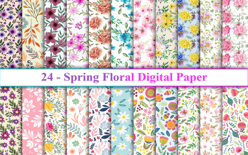 Весенняя цветочная цифровая бумага, Весенний цветочный узор, Весенний цветочный фон, Весенняя графика