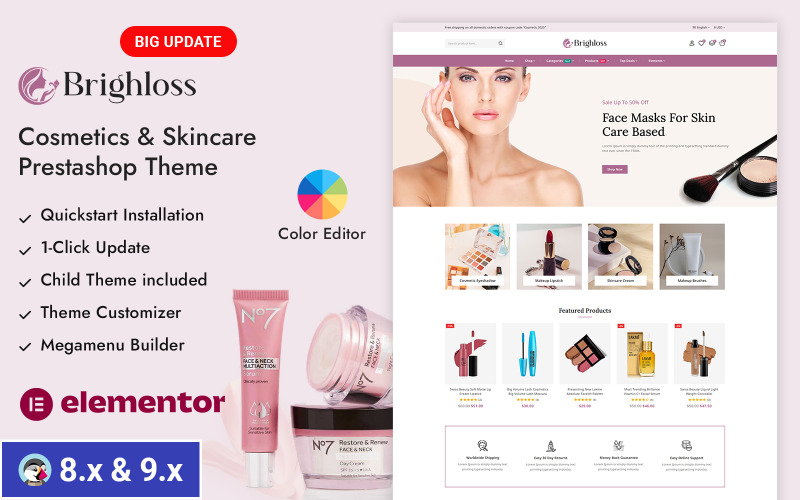 Brighloss - Магазин красоты и косметики Prestashop Адаптивная тема