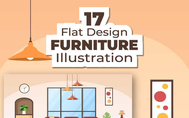 17 Bytový nábytek Plochý Design Ilustrace