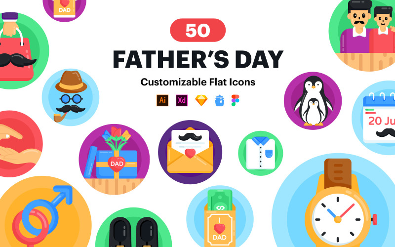 50 Den otců vektorové ikony