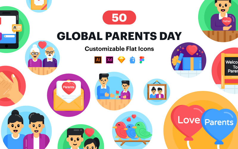 50 Ícone Plano Global do Dia dos Pais