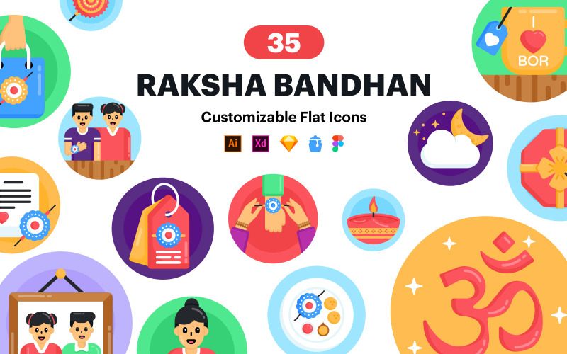 35 icone vettoriali Raksha Bandhan
