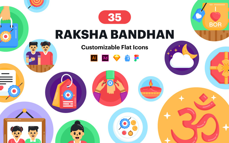 35 ikon wektorowych Raksha Bandhan