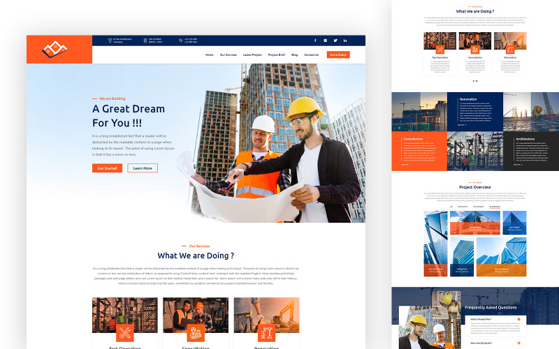 Modello di pagina di destinazione HTML5 di Builderex Construction Services
