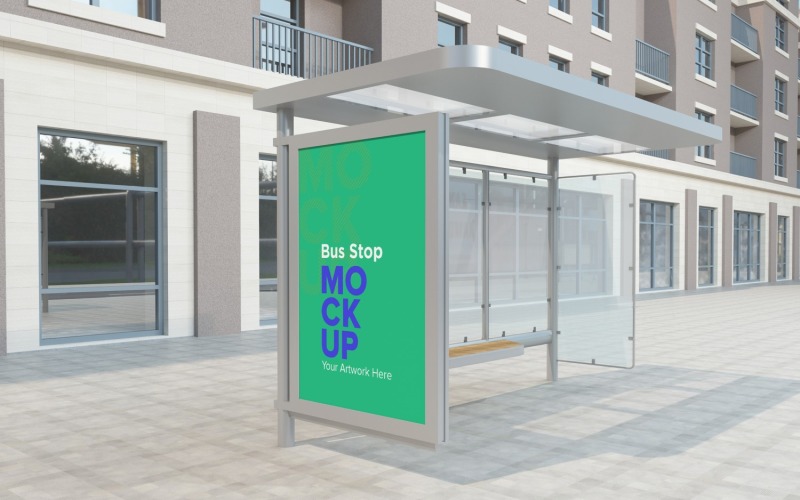 City Bus Stop Sign mockup Template v2