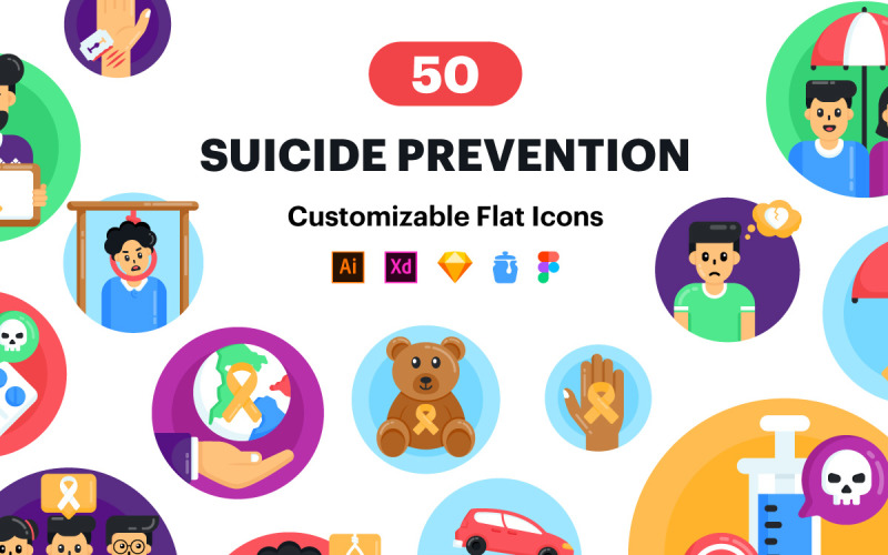 50 vektorových ikon pro prevenci sebevražd
