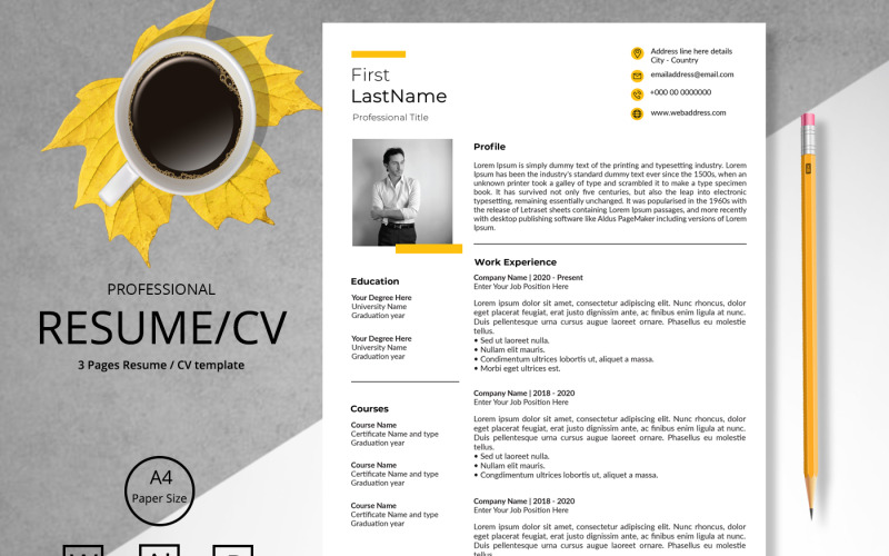 CV jaune créatif/CV facilement modifiable