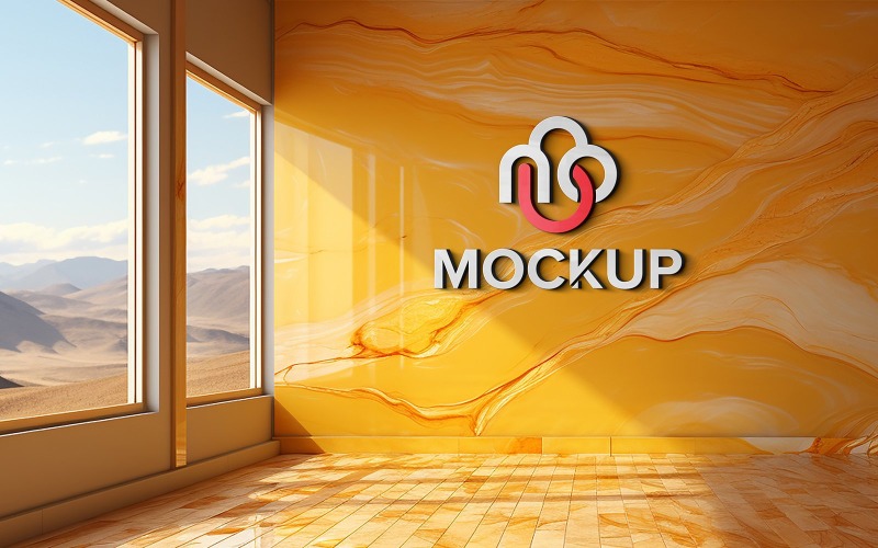 3d Logo Mockup with Company Yellow Wall Indoor