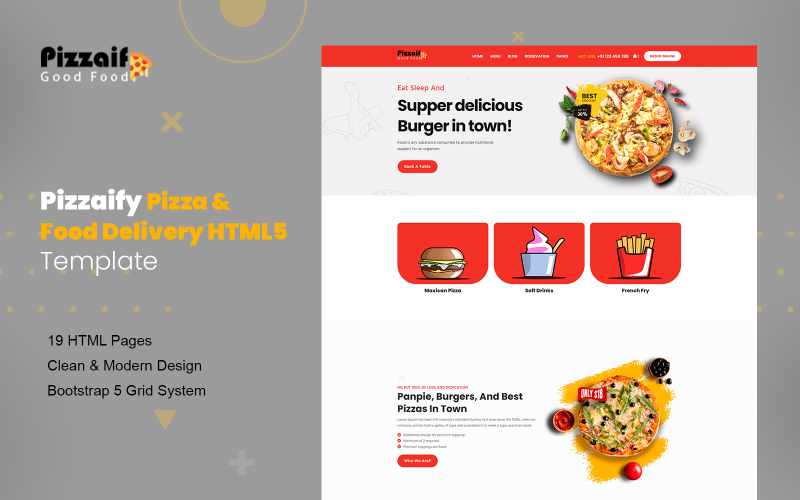 Pizzaify Піца та доставка їжі HTML5 шаблон