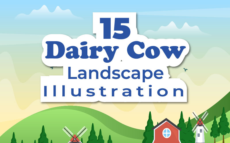 15 vacca da latte all'illustrazione piana dell'agricoltore