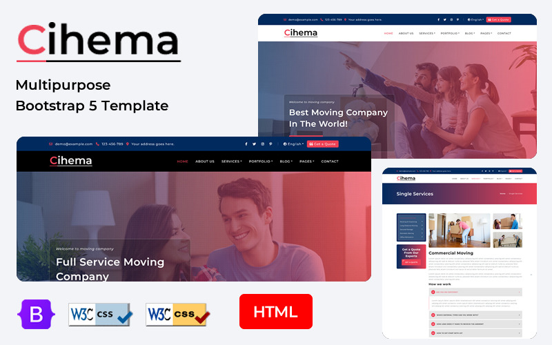 Cihema — це HTML5 шаблон послуг з переїзду та ремонту