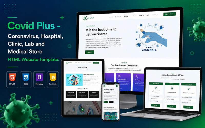 Covid Plus - Coronavirus, Hospital, Clinic, Lab and Medical Store HTML Website Template