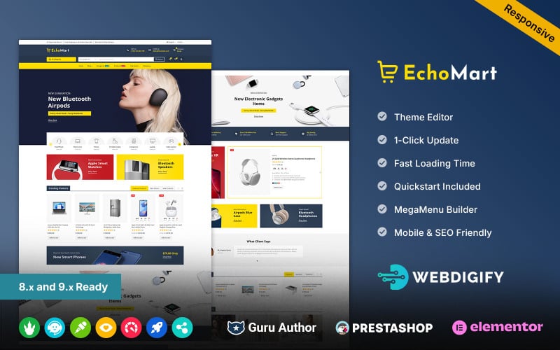 Echomart - Thème Prestashop Elementor polyvalent pour l'électronique et l'informatique