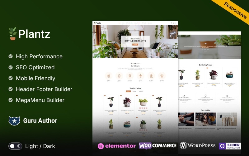 Plantz - Tema WooCommerce Elementor para viveros, jardinería y plantas de interior