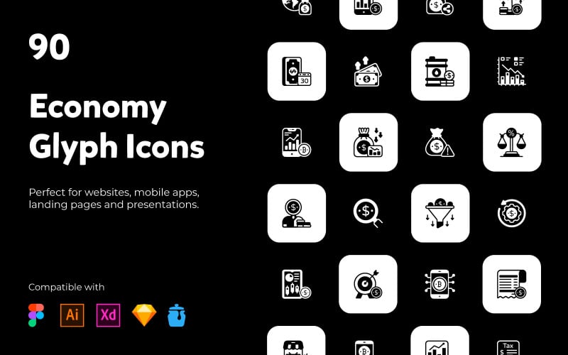 90 Iconos Sólidos/Glifo Económico