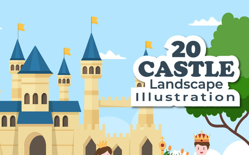 20 Château avec illustration de dessin animé prince et reine