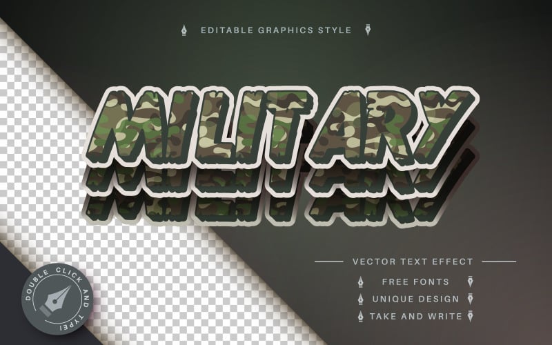 Militar - Efeito de texto editável, estilo de fonte, ilustração gráfica
