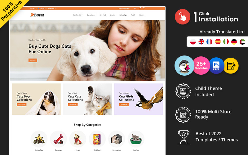 Petzen - 宠物食品和动物食品 Prestashop 响应式商店