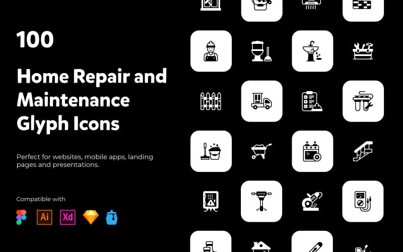 Solide Symbole für Reparatur und Wartung zu Hause