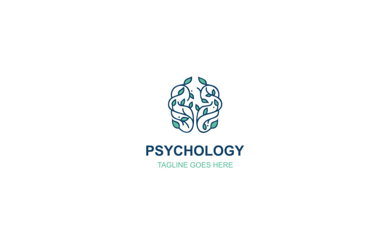 Conception de logo de psychologie - créatif, cerveau, feuilles