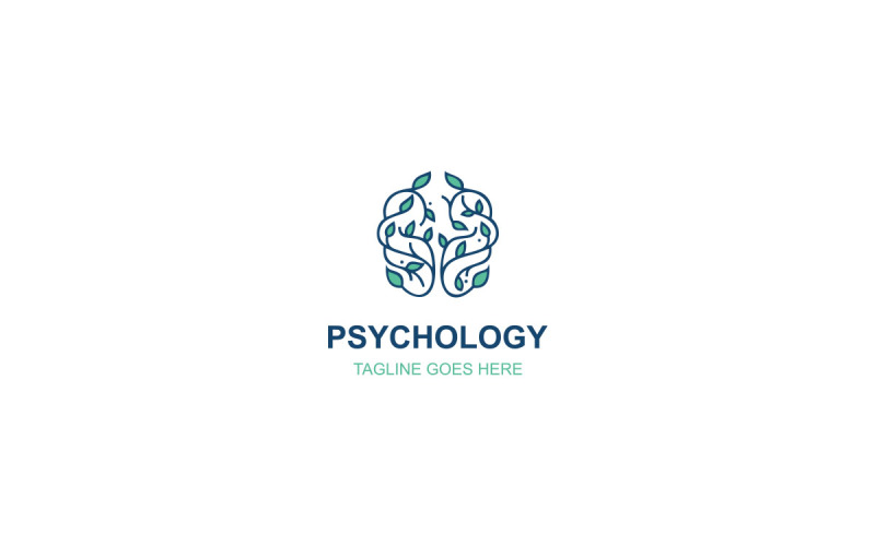 Diseño de logotipo de psicología - creativo, cerebro, hojas