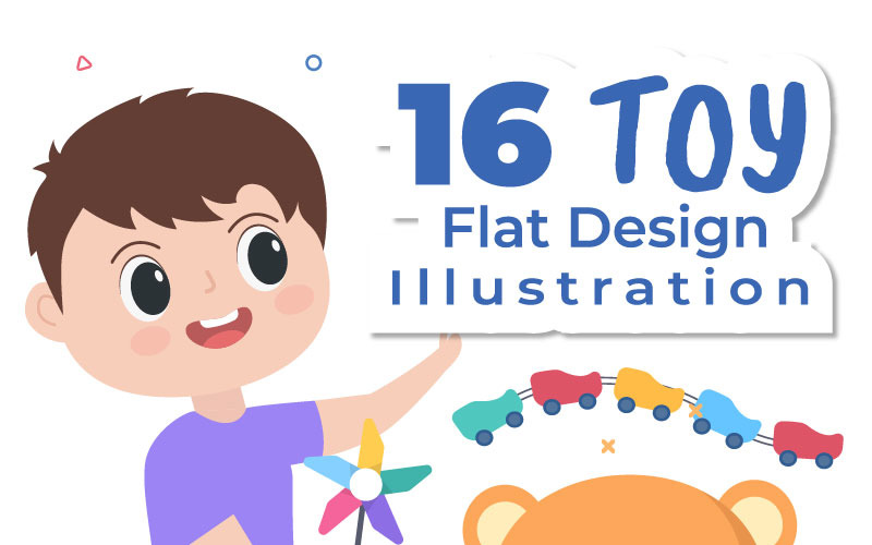 16 jouets pour enfants dans l'illustration de dessin animé de la maternelle