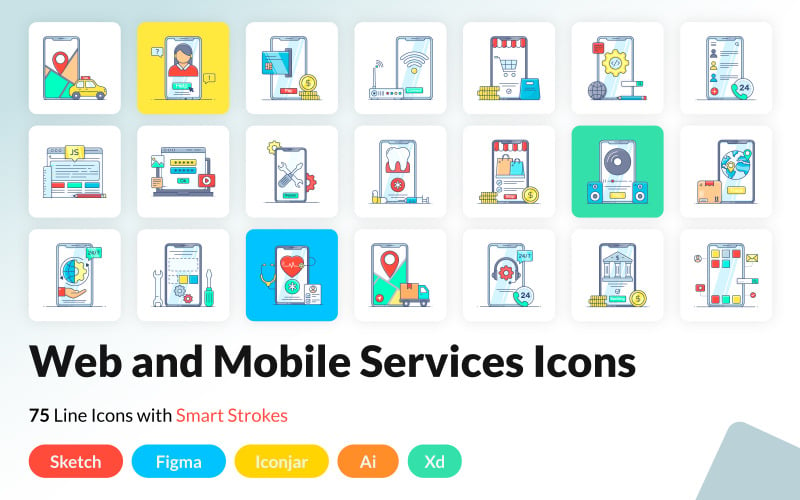 Веб- и мобильные сервисы Flat Icons