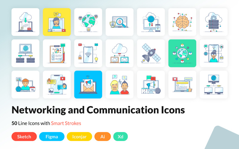 Hálózati és kommunikációs lapos ikonok