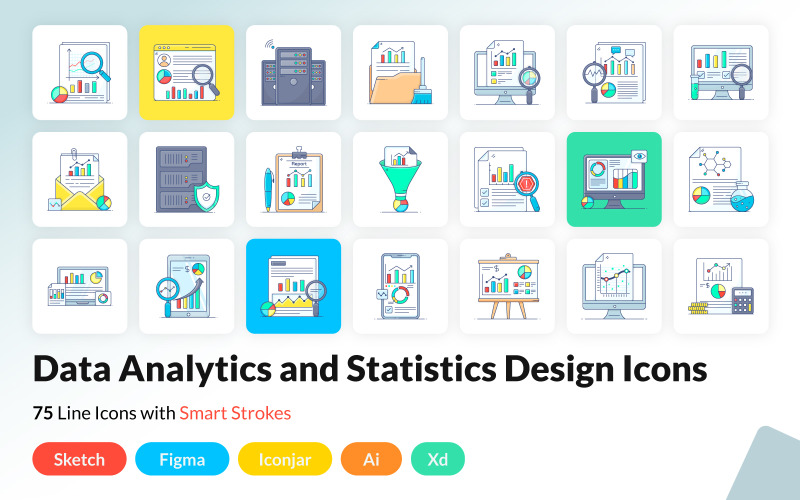 Icônes plates d'analyse de données et de statistiques