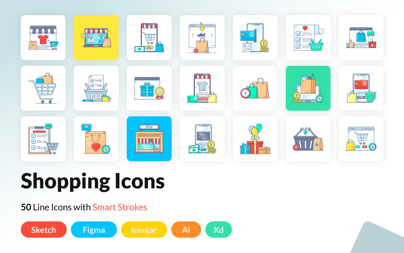 Paquete de iconos lineales de compras