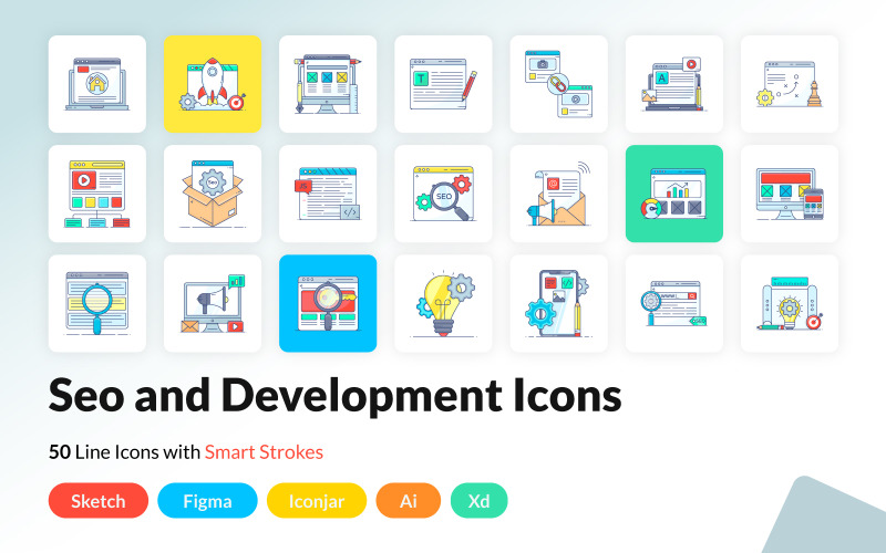 Seo och utveckling platt ikoner