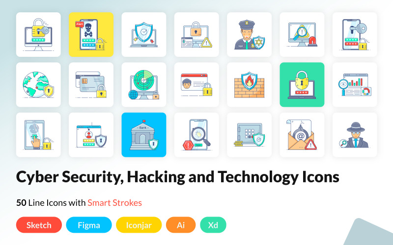Cybersäkerhet och hacking platta ikoner