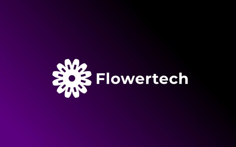 Logotipo de tecnologia de flores em gradiente simples