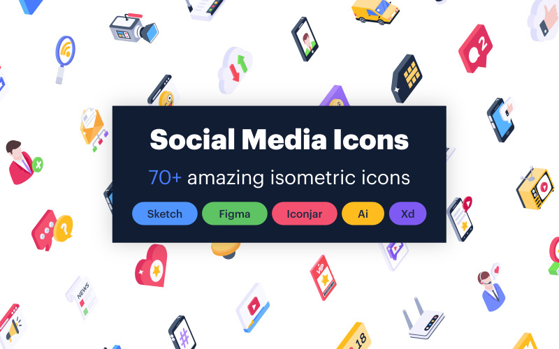 Icone dei social media in stile isometrico