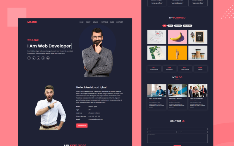 Plantilla de sitio web multipropósito para portafolio personal de Masud