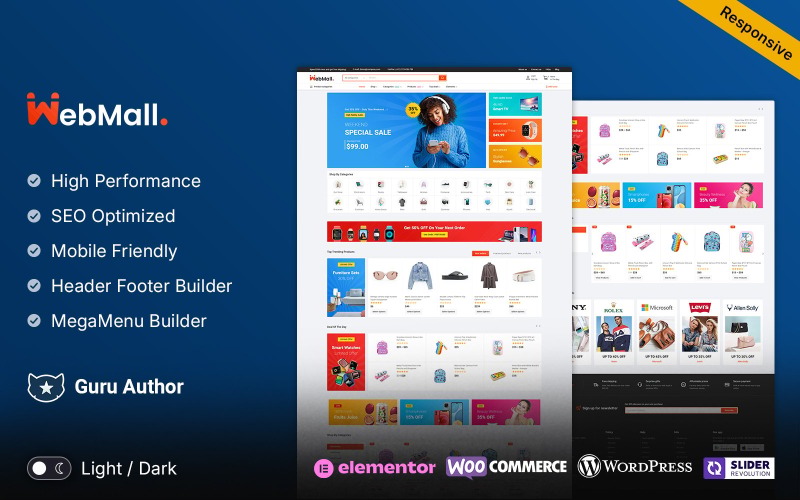 Webmall - багатоцільова адаптивна тема WooCommerce Elementor Mega Shop