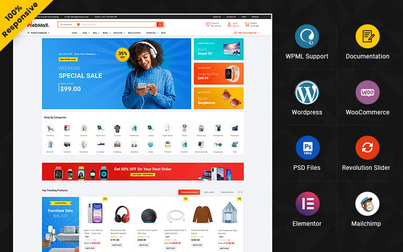 Webmall - Mega Shop Çok Amaçlı Duyarlı WooCommerce Elementor Teması