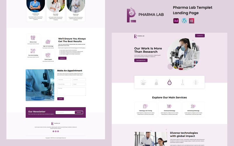 Pharma Lab - Servizi di laboratorio pronti per l'uso Elementor One Page Template