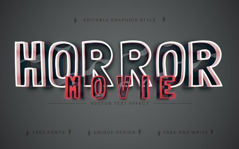 Схема фильма ужасов - редактируемый текстовый эффект, стиль шрифта, графическая иллюстрация
