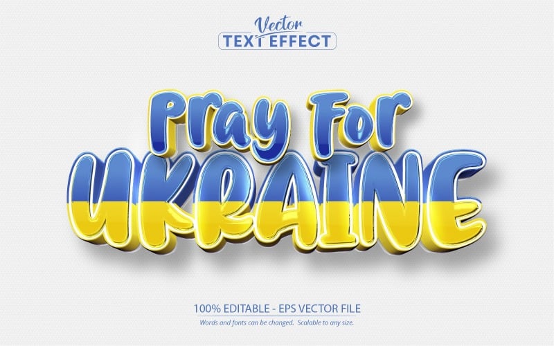 Be för Ukraina - redigerbar texteffekt, Ukrainas flagga textstil, grafikillustration