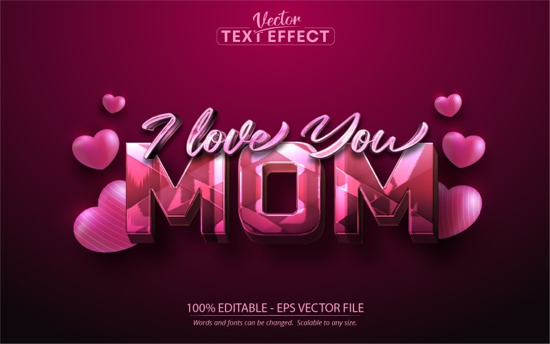 Eu te amo mãe - efeito de texto editável, estilo de texto de dia das mães rosa brilhante, ilustração gráfica