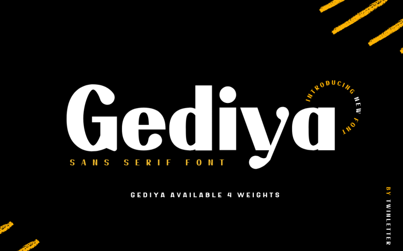 Gediya 是一个san serif 字体家族，具有独特而吸引人的形状