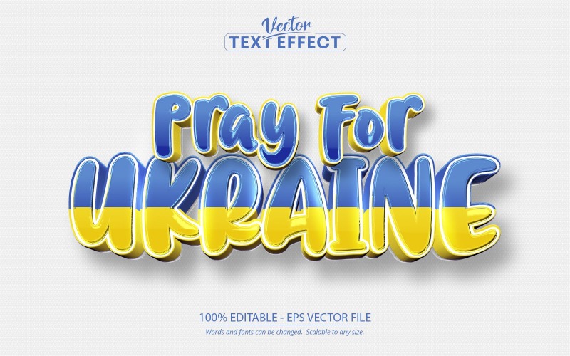 Priez pour l'Ukraine - Effet de texte modifiable, style de texte du drapeau de l'Ukraine, illustration graphique