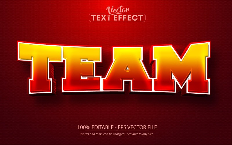 Team - bewerkbaar teksteffect, rode en oranje sporttekststijl, grafische illustratie