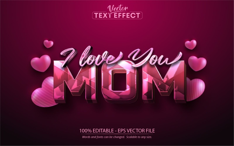 Ti amo mamma - Effetto testo modificabile, stile testo festa della mamma rosa brillante, illustrazione grafica