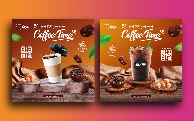 Coffee-Shop Getränkekarte Promotion Instagram Post Social Media Post Banner Vorlage