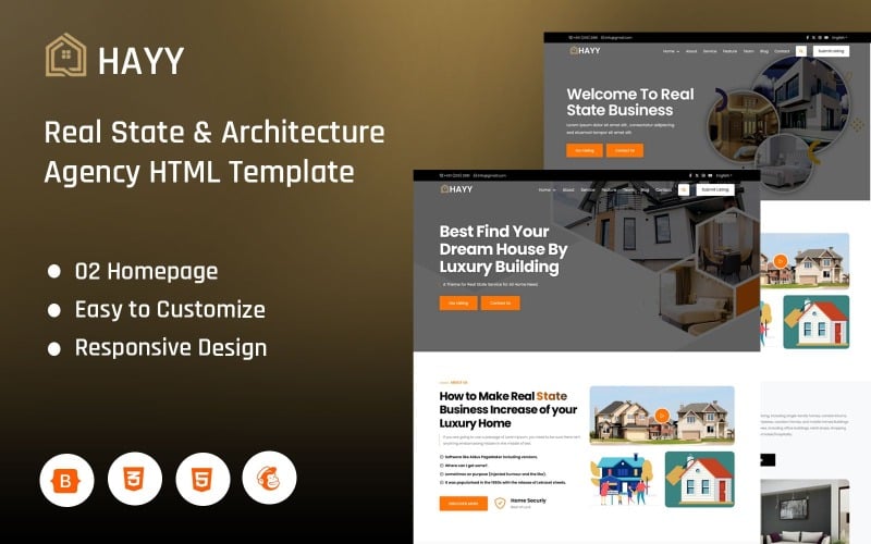 Hayy - Шаблон цільової сторінки HTML5 на тему нерухомості та архітектури