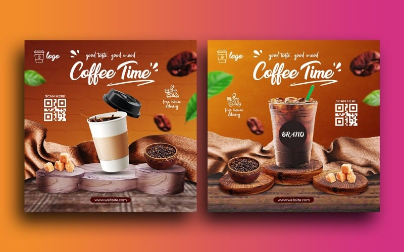 Kafé dryck meny marknadsföring instagram post sociala medier post banner mall
