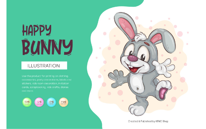 快乐的复活节兔子。 T 恤，PNG，SVG。