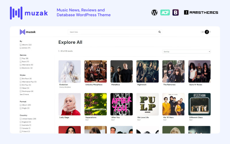 MUZAK - Tema WordPress per notizie musicali, recensioni e database